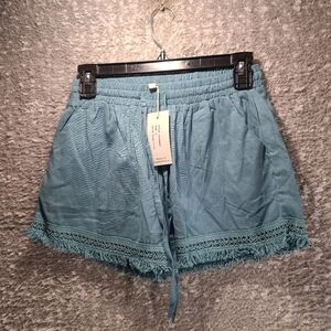 Sim & Sam Casual Shorts Womens Size Small Green Cotton Blend Drawstring NWT